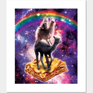 Space Cat Llama Alpaca Riding Lasagne Posters and Art